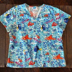 Disney Pixar Finding Nemo Dory Scrub Top Shirt Size XL Pediatric Nurse Doctor